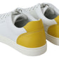 White Yellow Leather Low Top  Sneakers Shoes