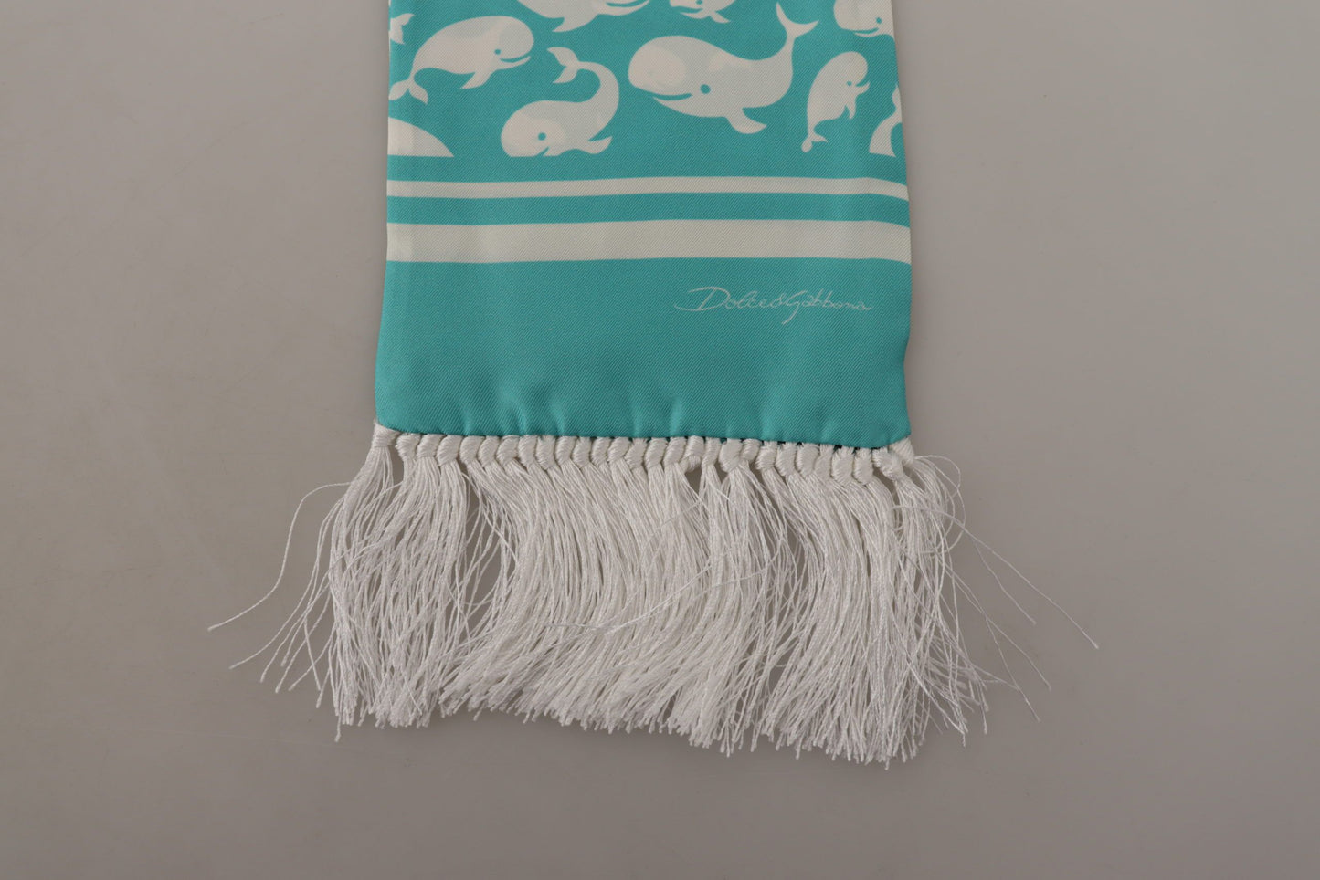 Blue Whale Printed Shawl Wrap Fringe Silk Teal Scarf