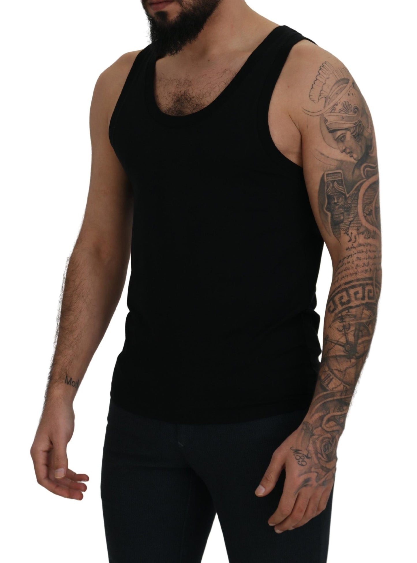 Black Cotton Sleeveless Men T-shirt