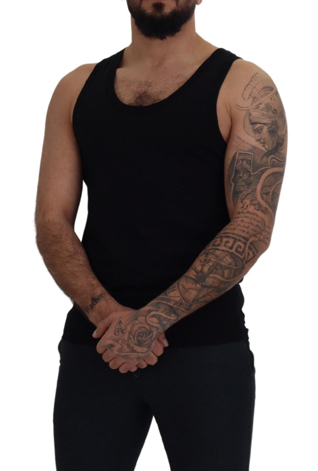 Black Cotton Sleeveless Men T-shirt