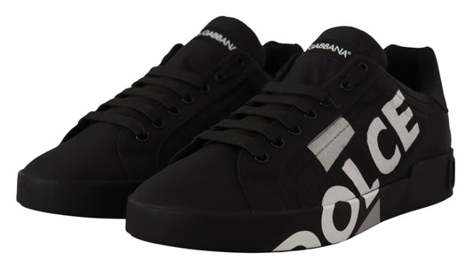 Elegant Black Casual Sneakers with White Logo Detail