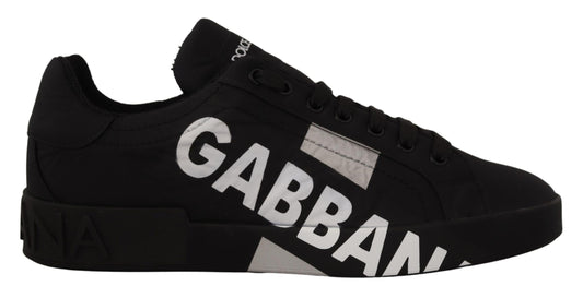 Elegant Black Casual Sneakers with White Logo Detail