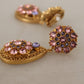 Gold Crystal DG SICILY Clip-on Jewelry Dangling Earrings