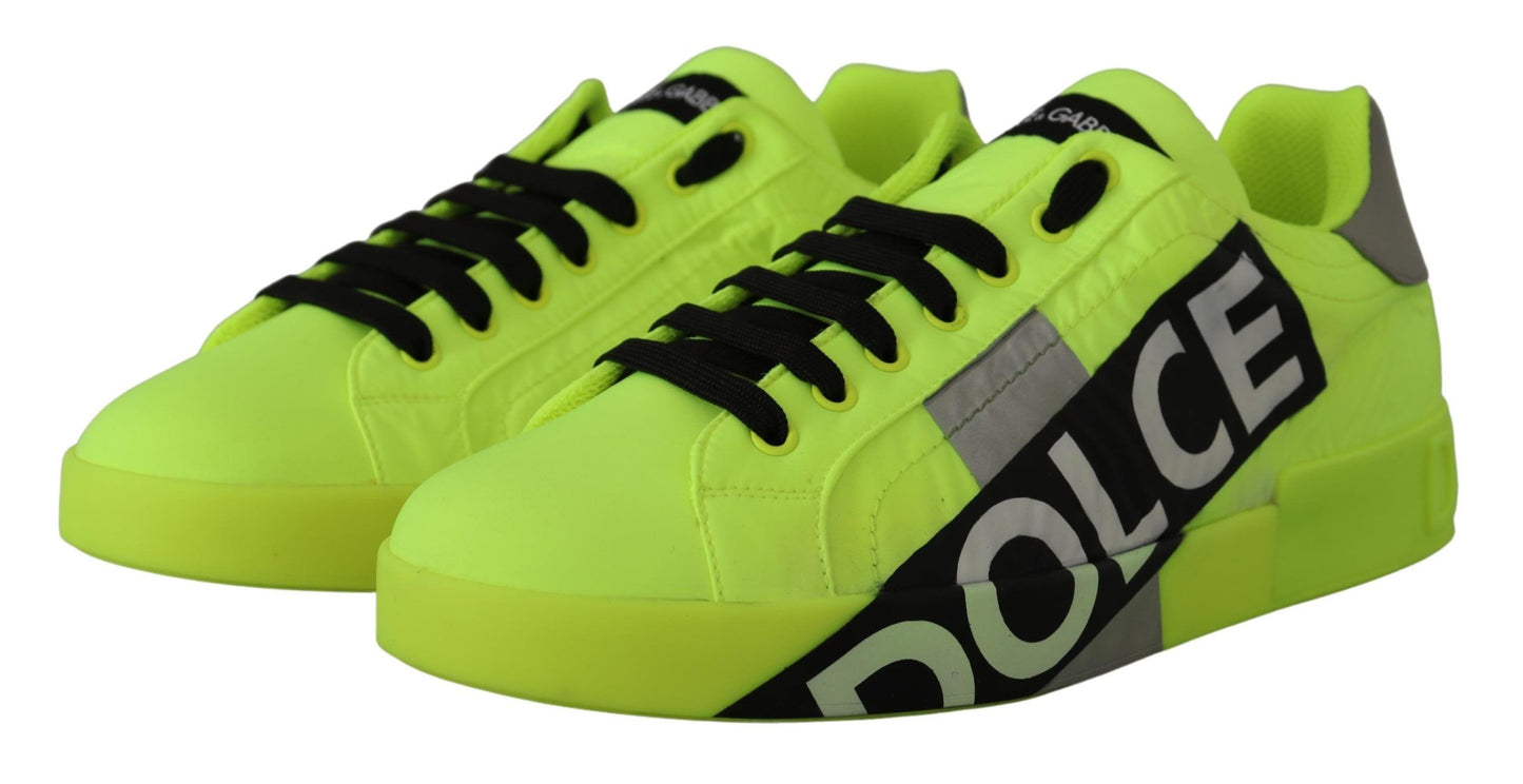 Neon Yellow Casual Sneakers with Black Logo Accents