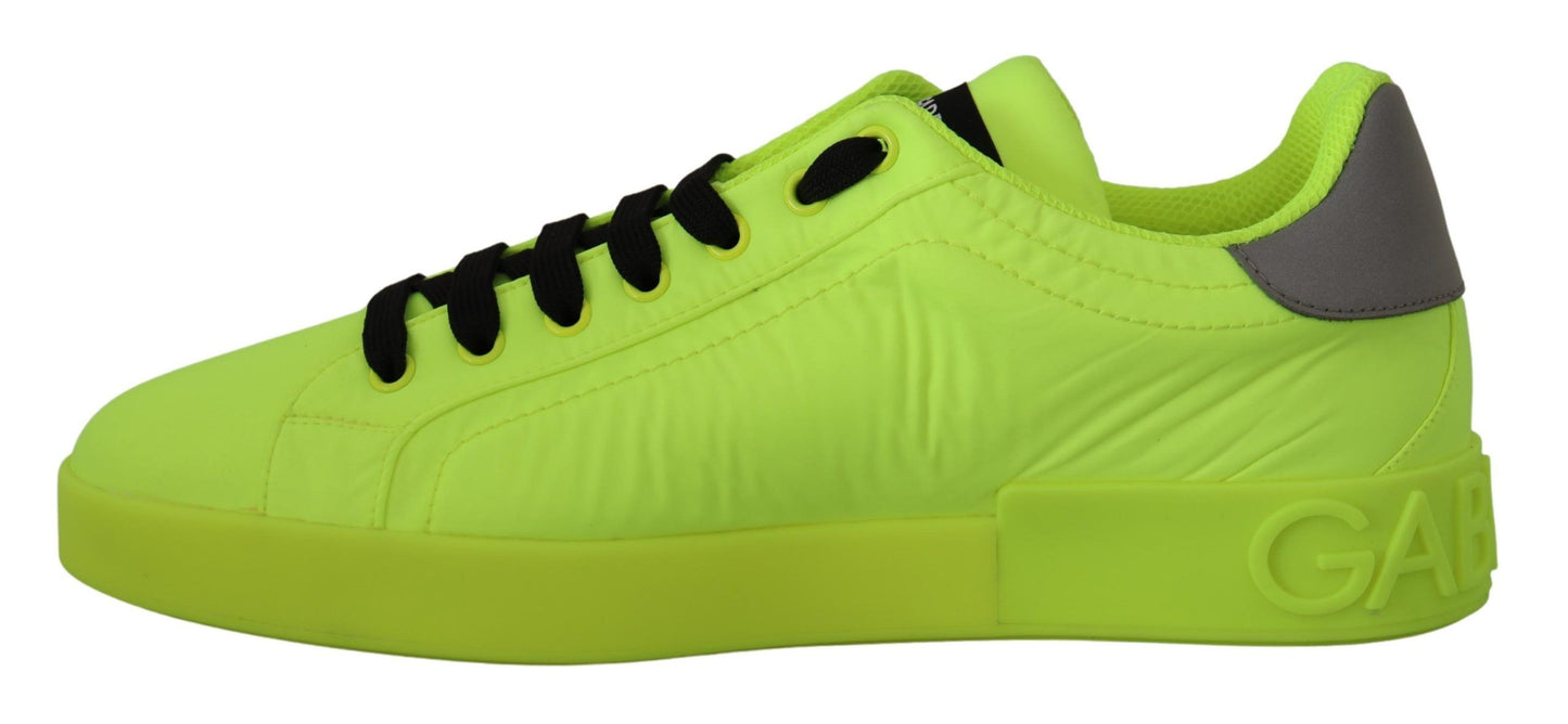 Neon Yellow Casual Sneakers with Black Logo Accents