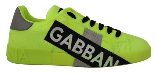 Neon Yellow Casual Sneakers with Black Logo Accents