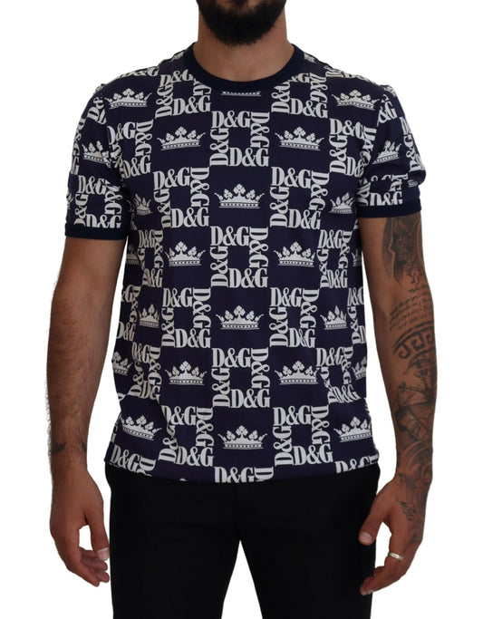 Elegant Crown Print Crewneck Tee in Blue