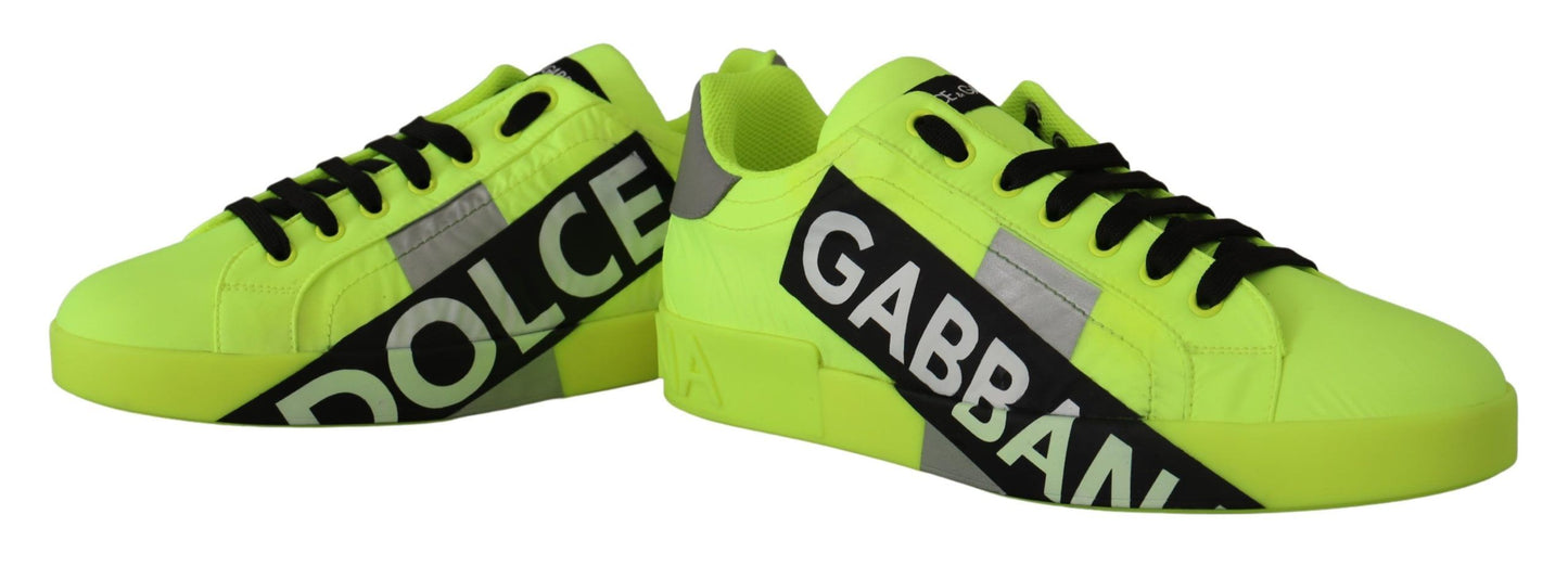 Neon Yellow Casual Sneakers with Black Logo Accents