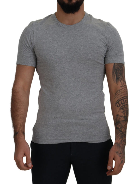 Elegant Gray Crewneck Cotton Tee