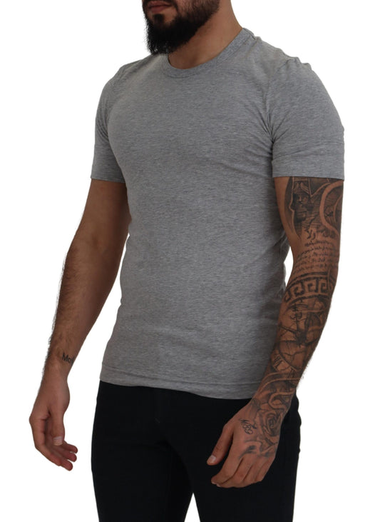 Elegant Gray Crewneck Cotton Tee