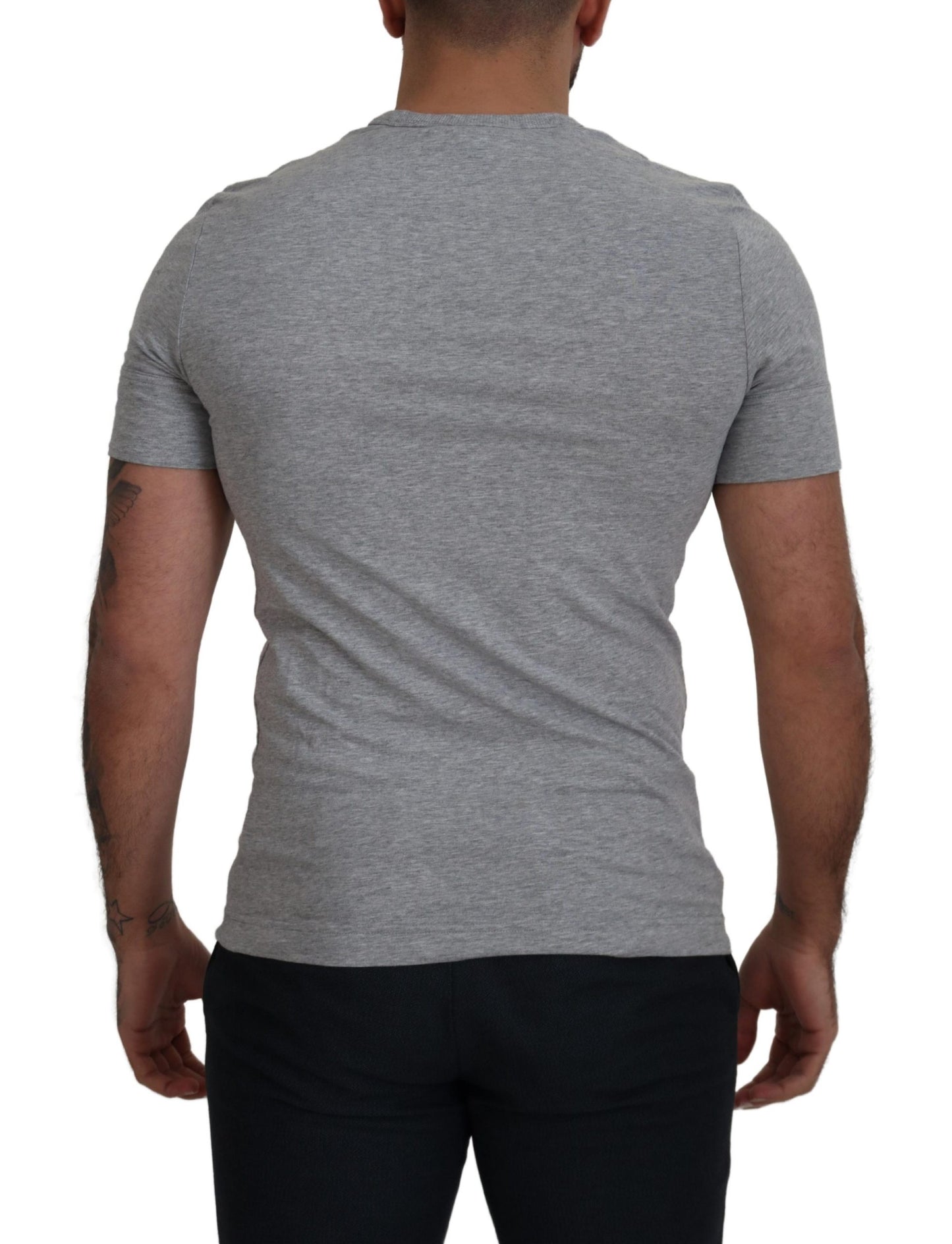 Elegant Gray Crewneck Cotton Tee