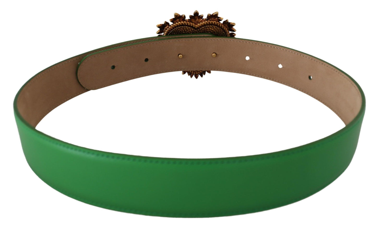 Elegant Green Leather Belt with Gold Buckle