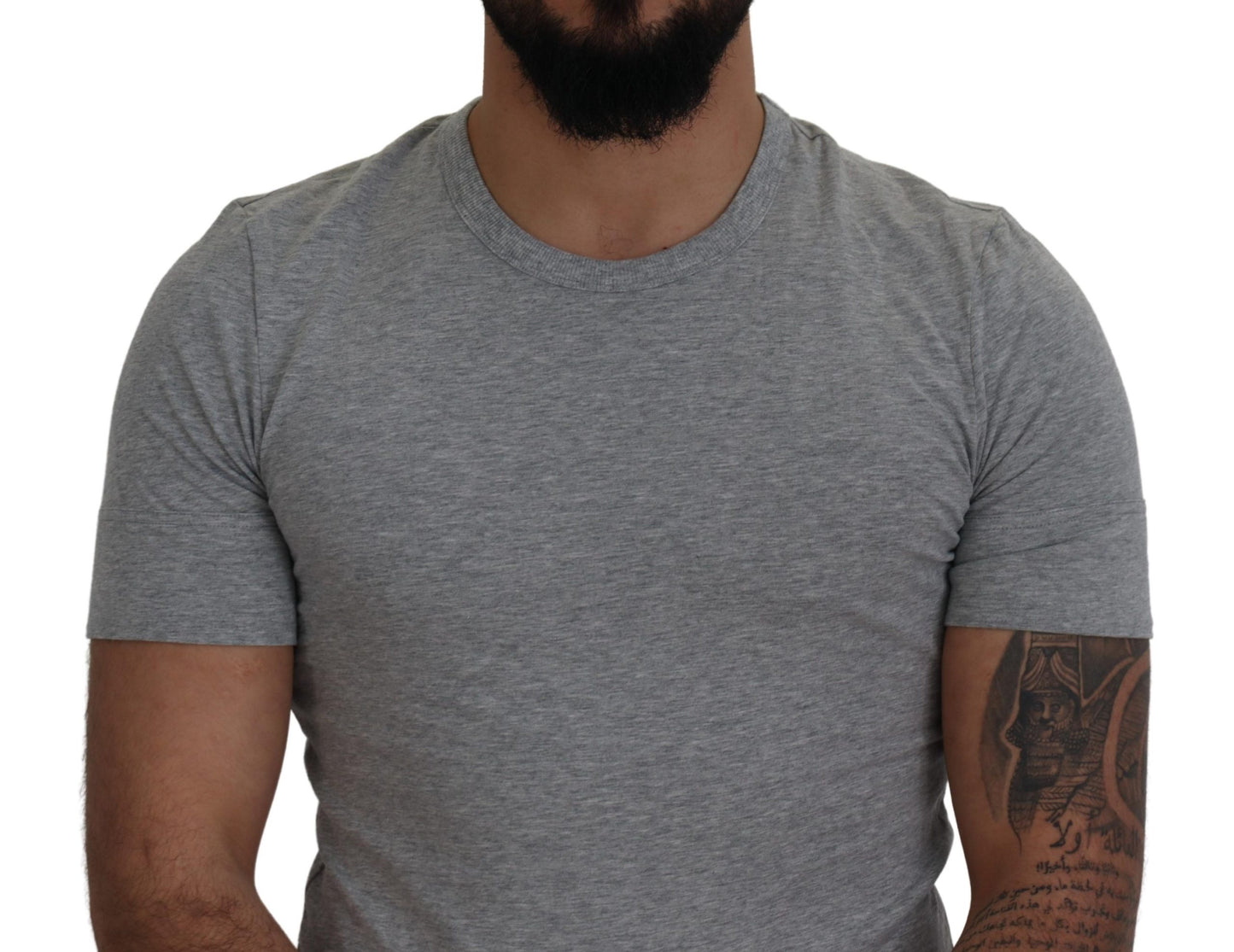 Elegant Gray Crewneck Cotton Tee