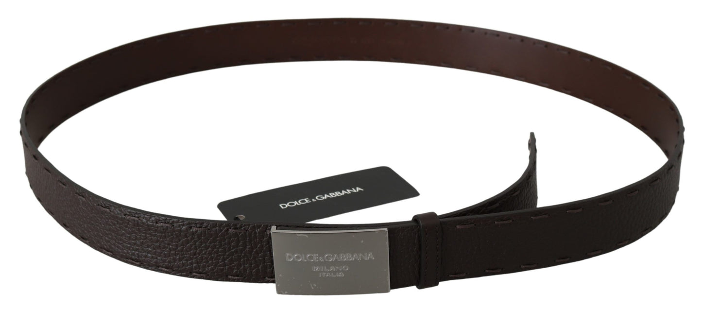 Elegant Brown Leather Belt with Silver Buckle