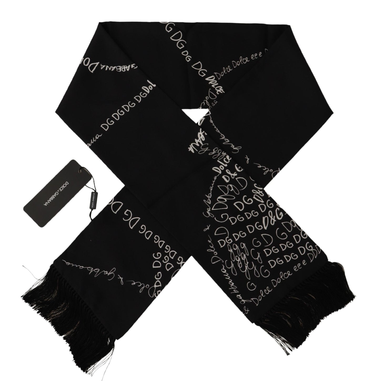 Elegant Silk Black Doodle Scarf for Men