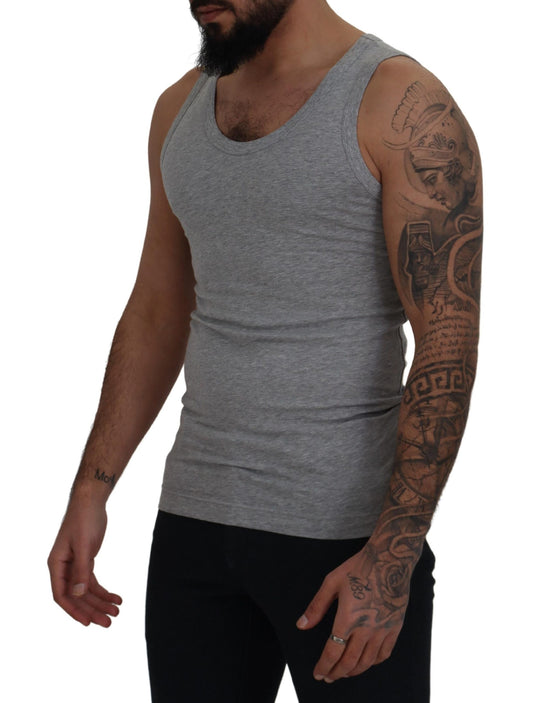 Gray Cotton Sleeveless Logo Men T-shirt