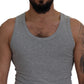 Gray Cotton Sleeveless Logo Men T-shirt