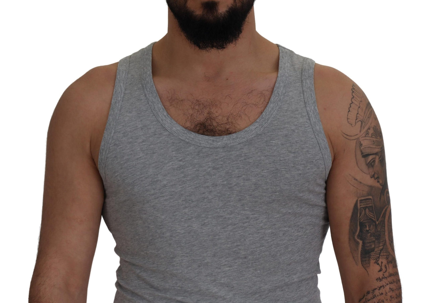 Gray Cotton Sleeveless Logo Men T-shirt