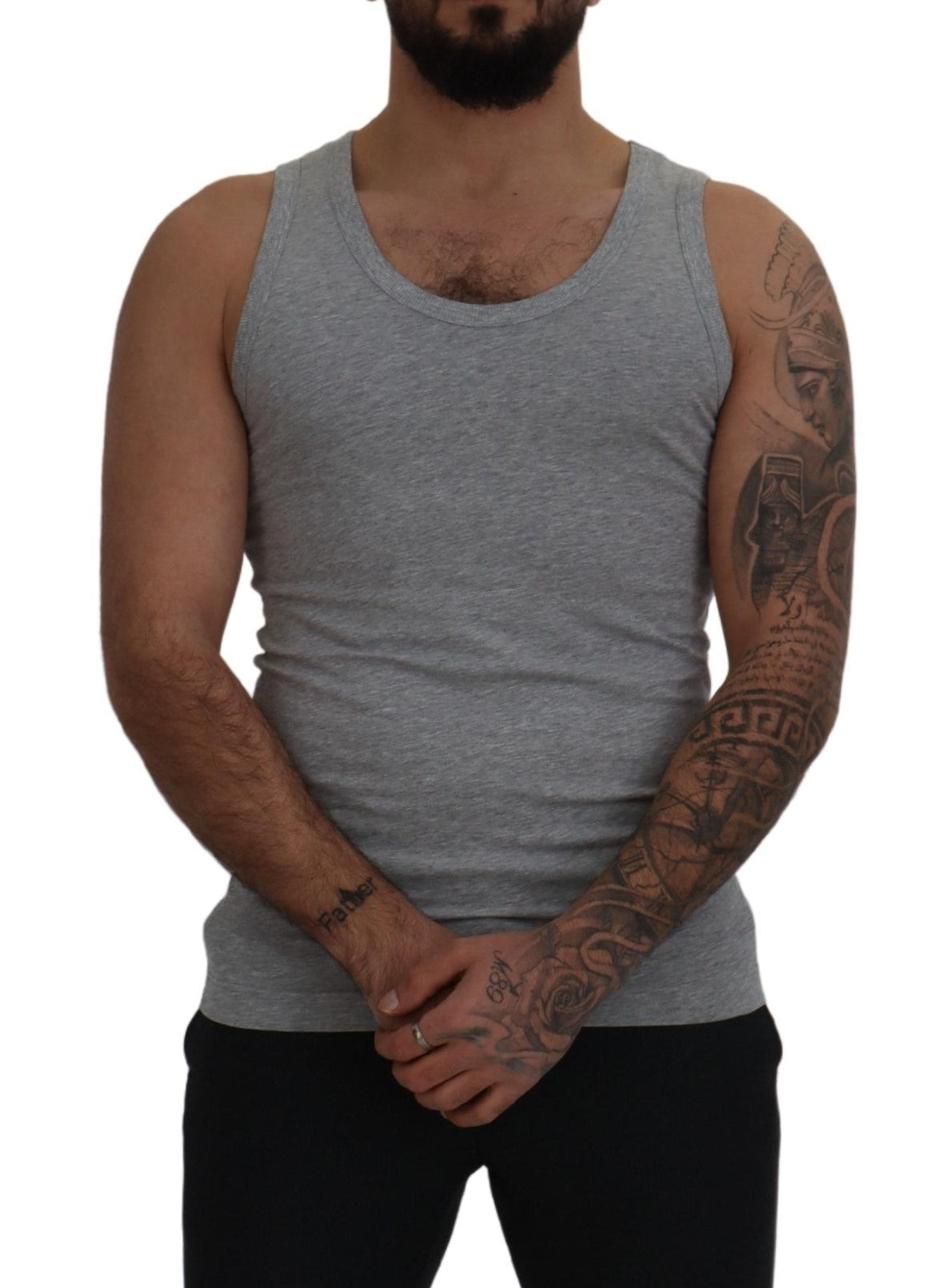 Gray Cotton Sleeveless Logo Men T-shirt