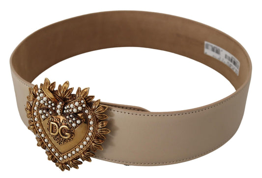 Elegant Beige Leather Belt with Gold Buckle