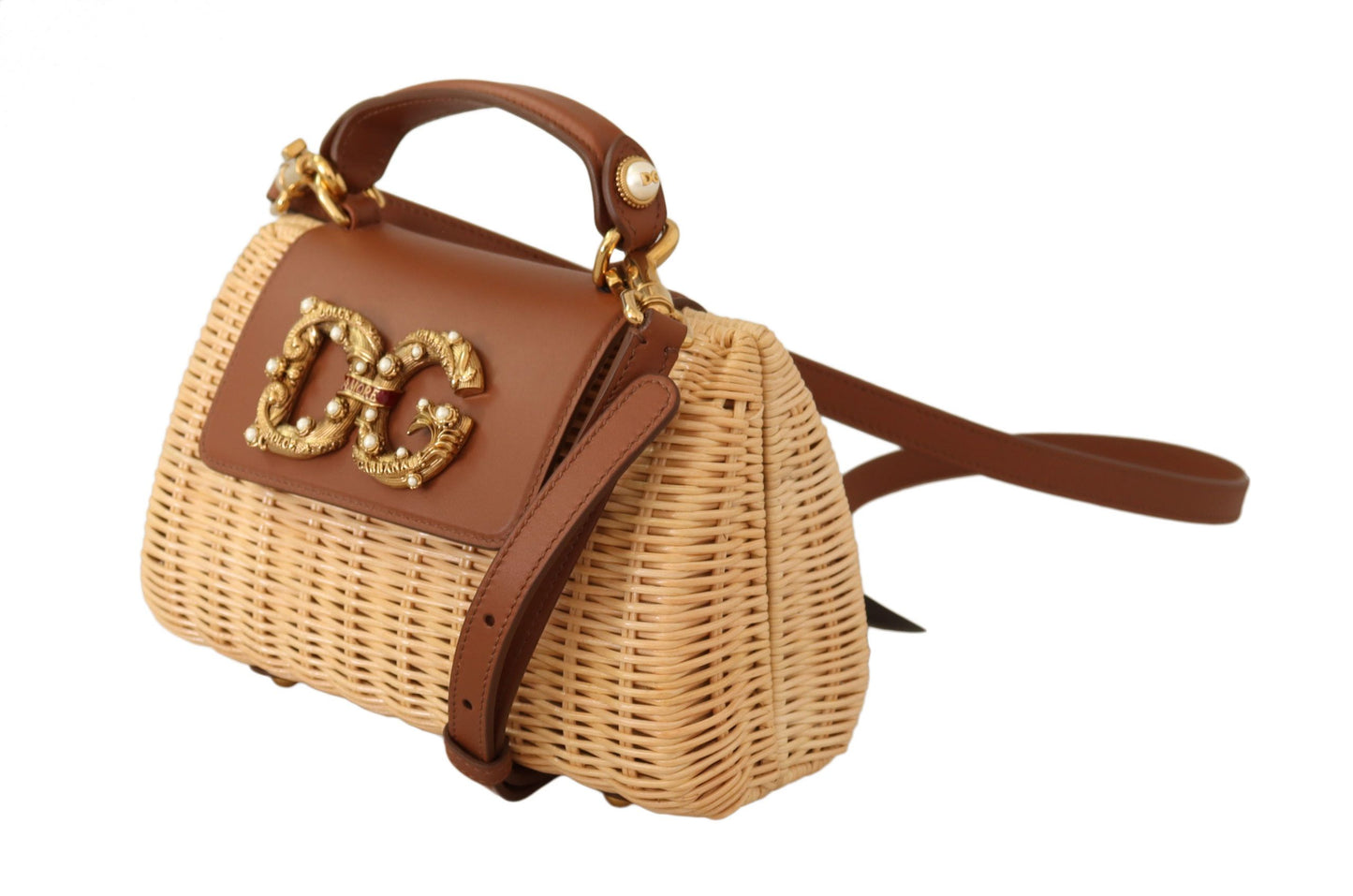 Chic Beige Straw & Leather Shoulder Bag