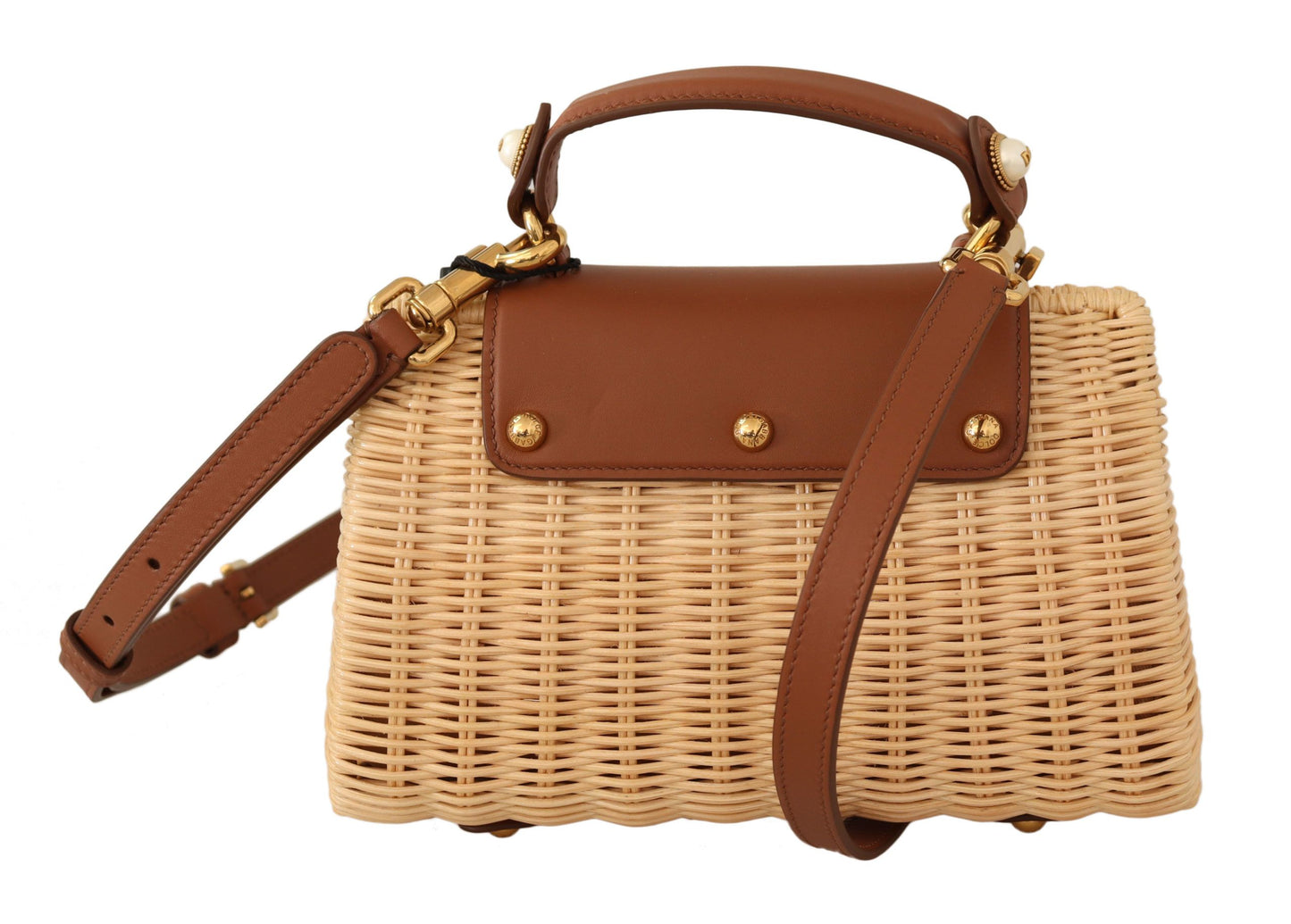 Chic Beige Straw & Leather Shoulder Bag