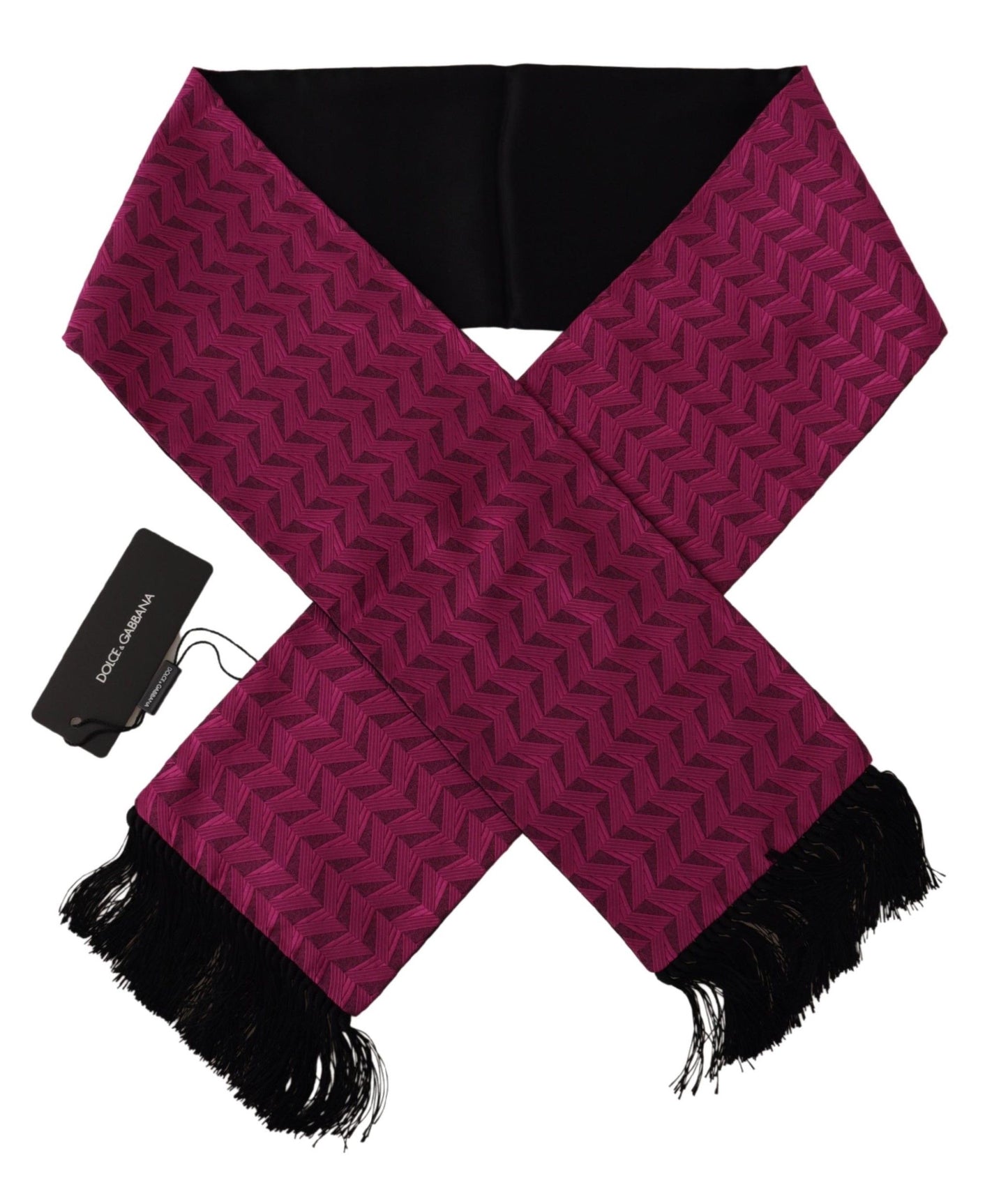 Magenta Geometric Patterned Shawl Fringe Silk Scarf