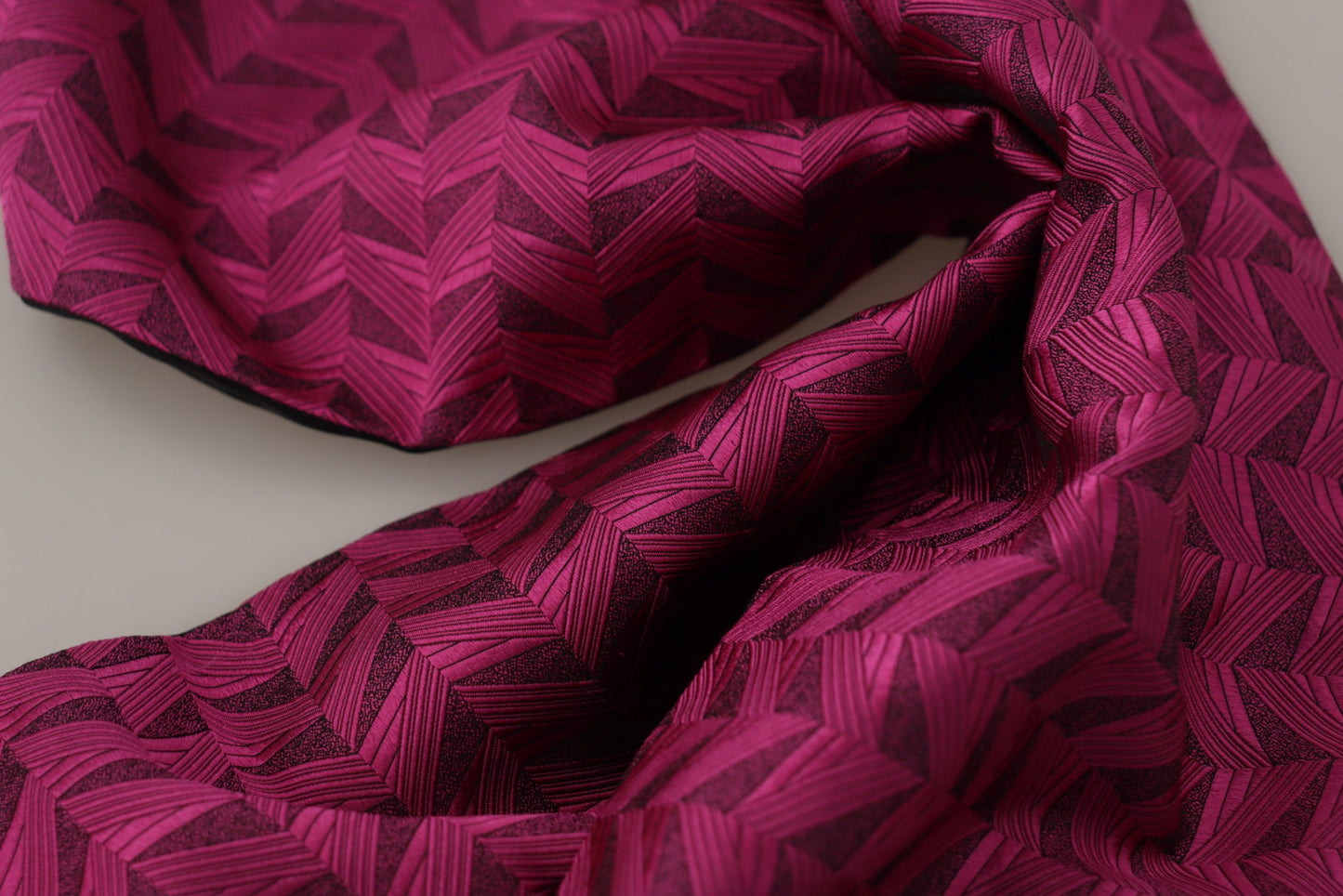 Magenta Geometric Patterned Shawl Fringe Silk Scarf