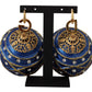 Blue Christmas Ball Crystal Hook Gold Brass Earrings