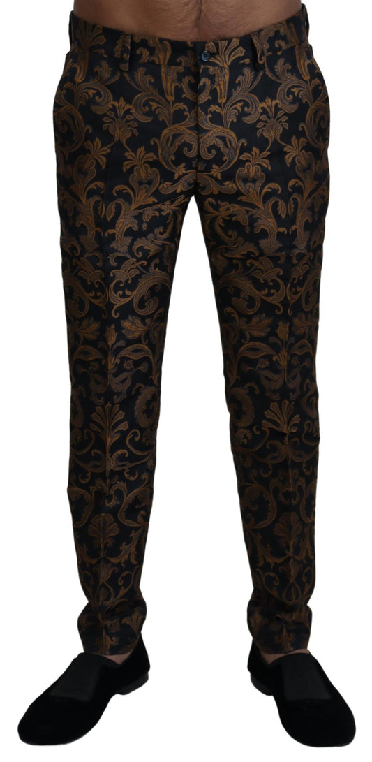 Opulent Gold and Black Jacquard Dress Pants