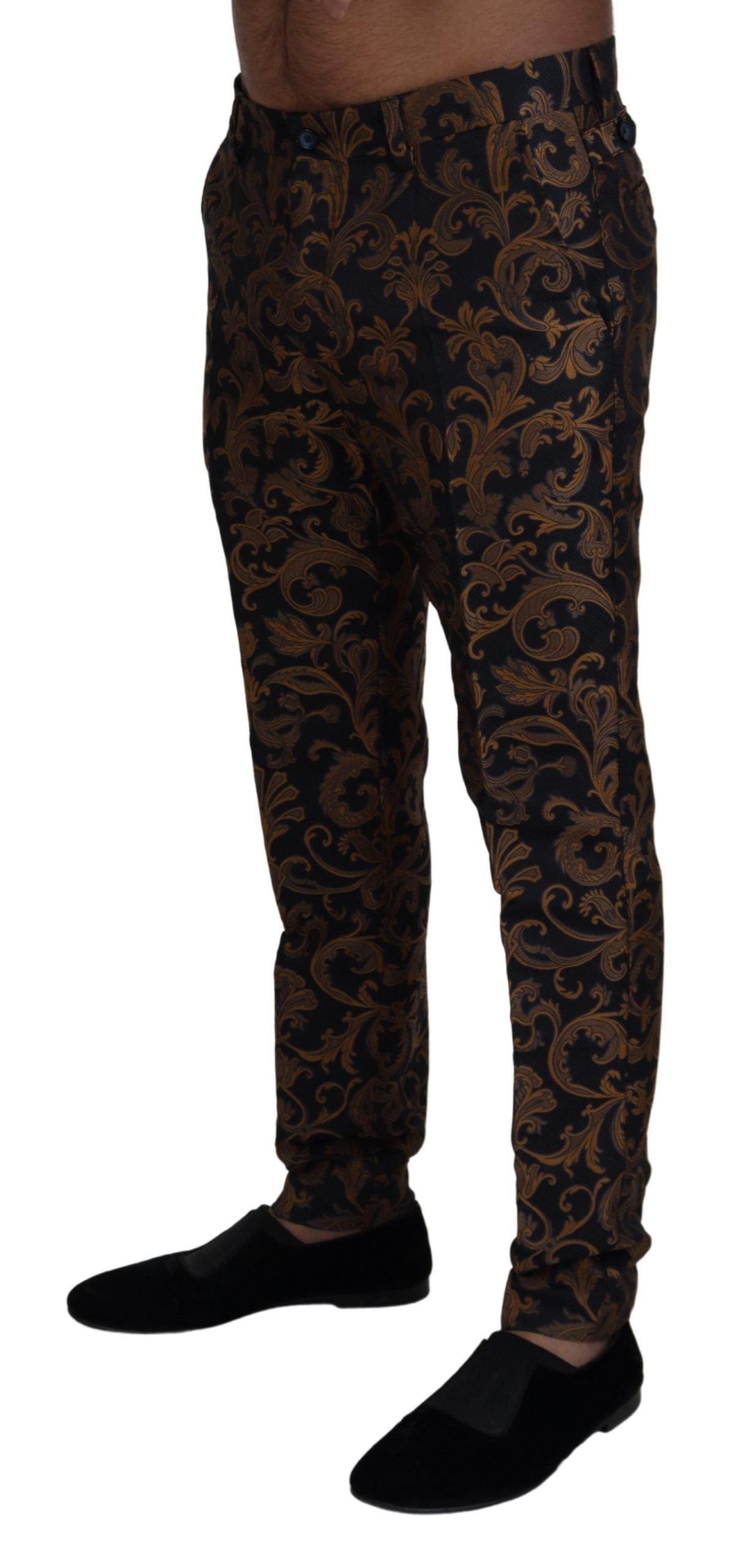 Opulent Gold and Black Jacquard Dress Pants