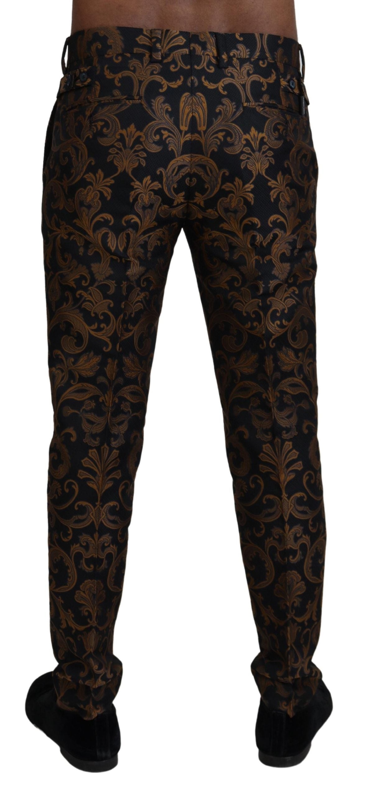 Opulent Gold and Black Jacquard Dress Pants