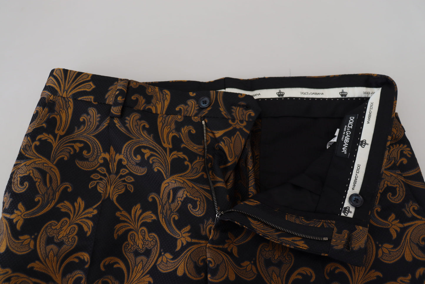 Opulent Gold and Black Jacquard Dress Pants