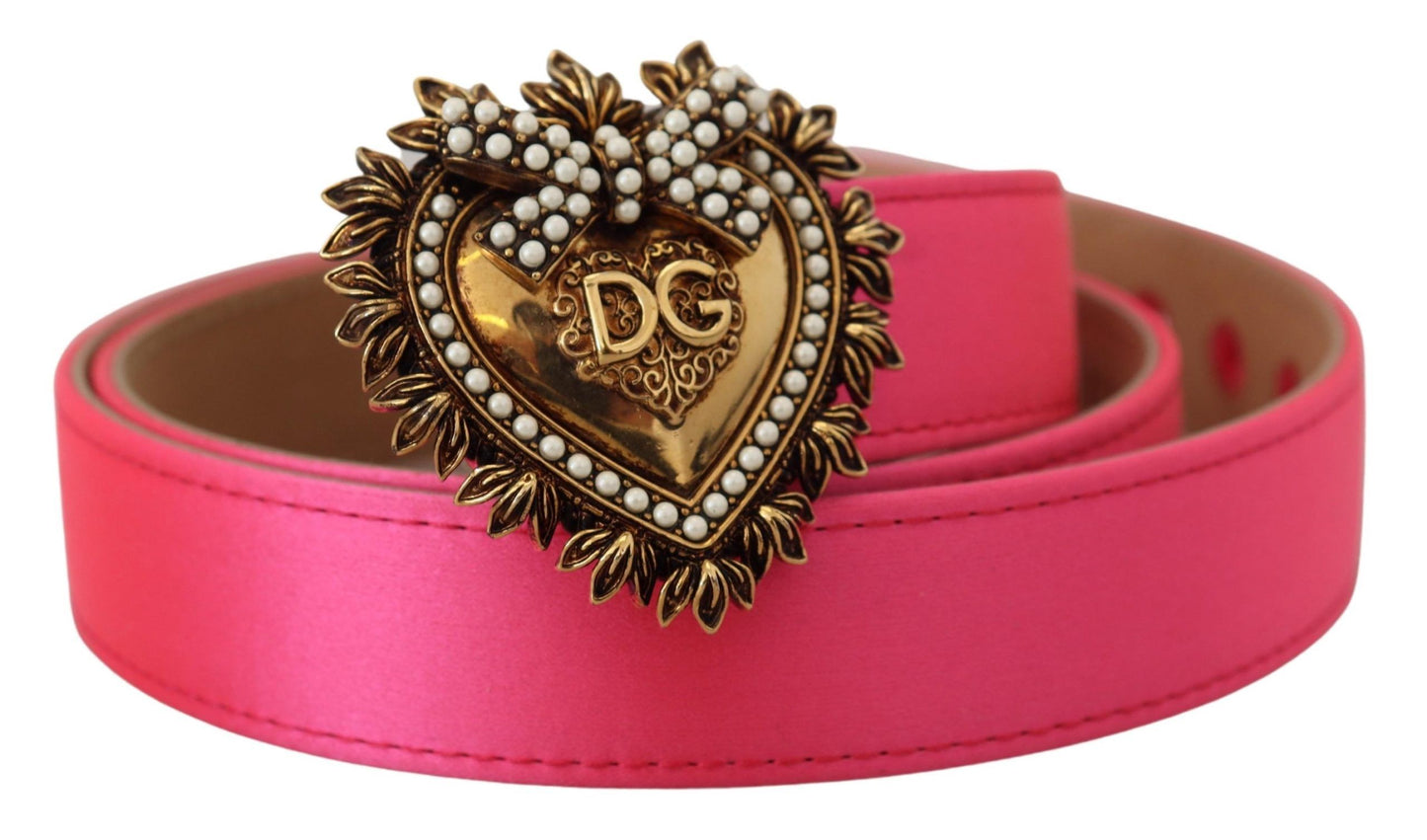 Elegant Pink Satin Belt with Gold Heart Buckle