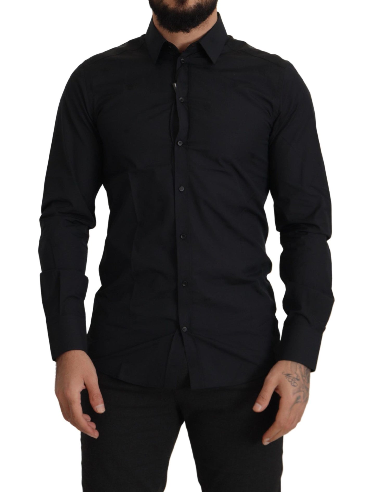 Black Cotton GOLD Slim Fit Dress Shirt