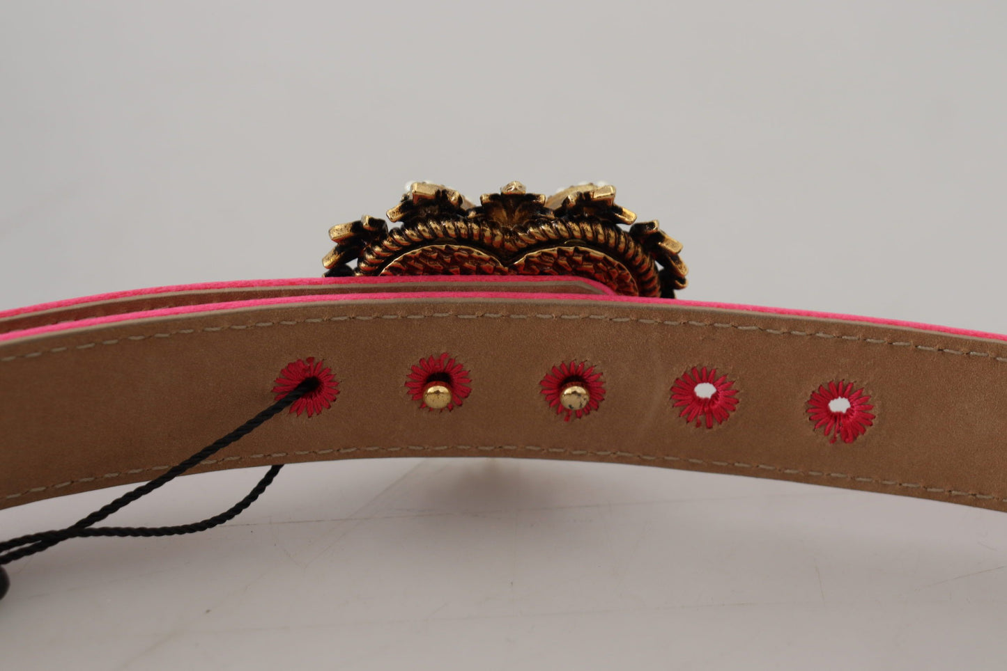 Elegant Pink Satin Belt with Gold Heart Buckle