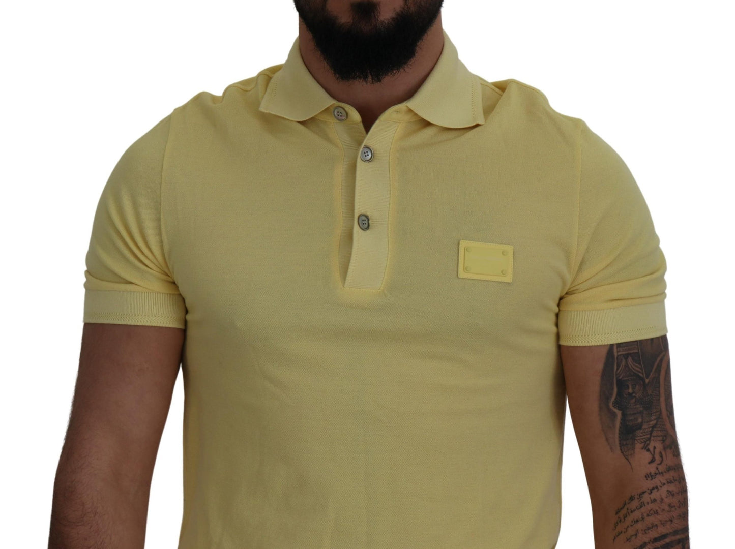 Elegant Yellow Cotton Collared Tee