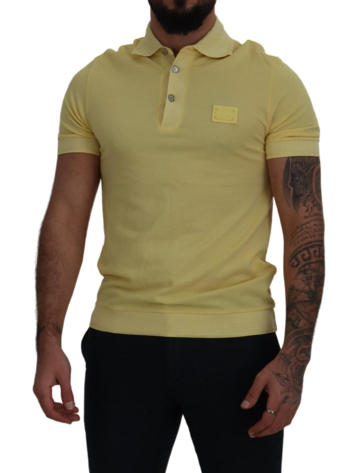 Elegant Yellow Cotton Collared Tee