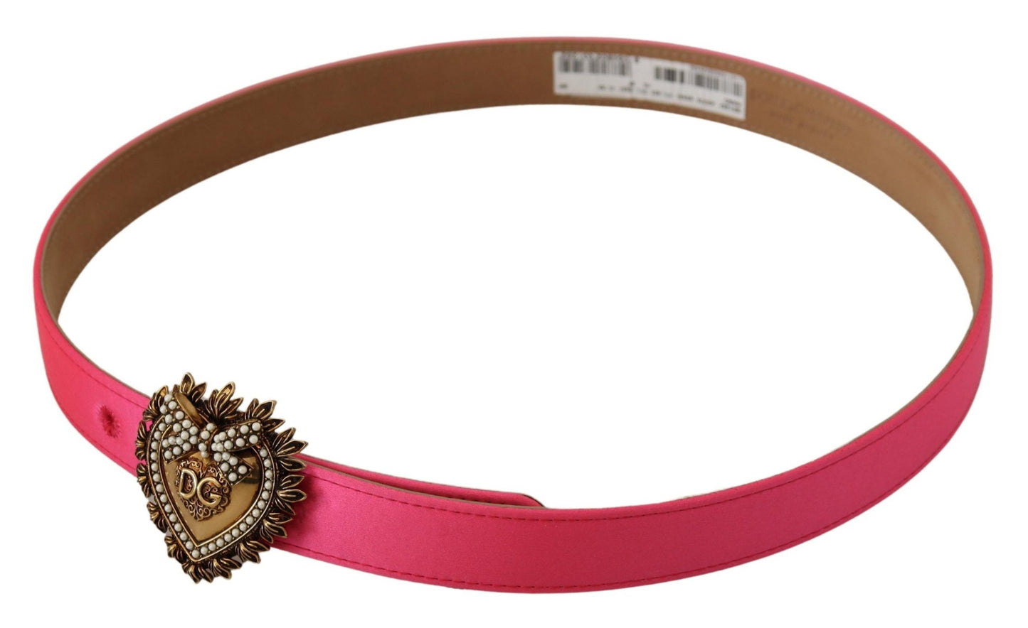 Elegant Pink Satin Belt with Gold Heart Buckle