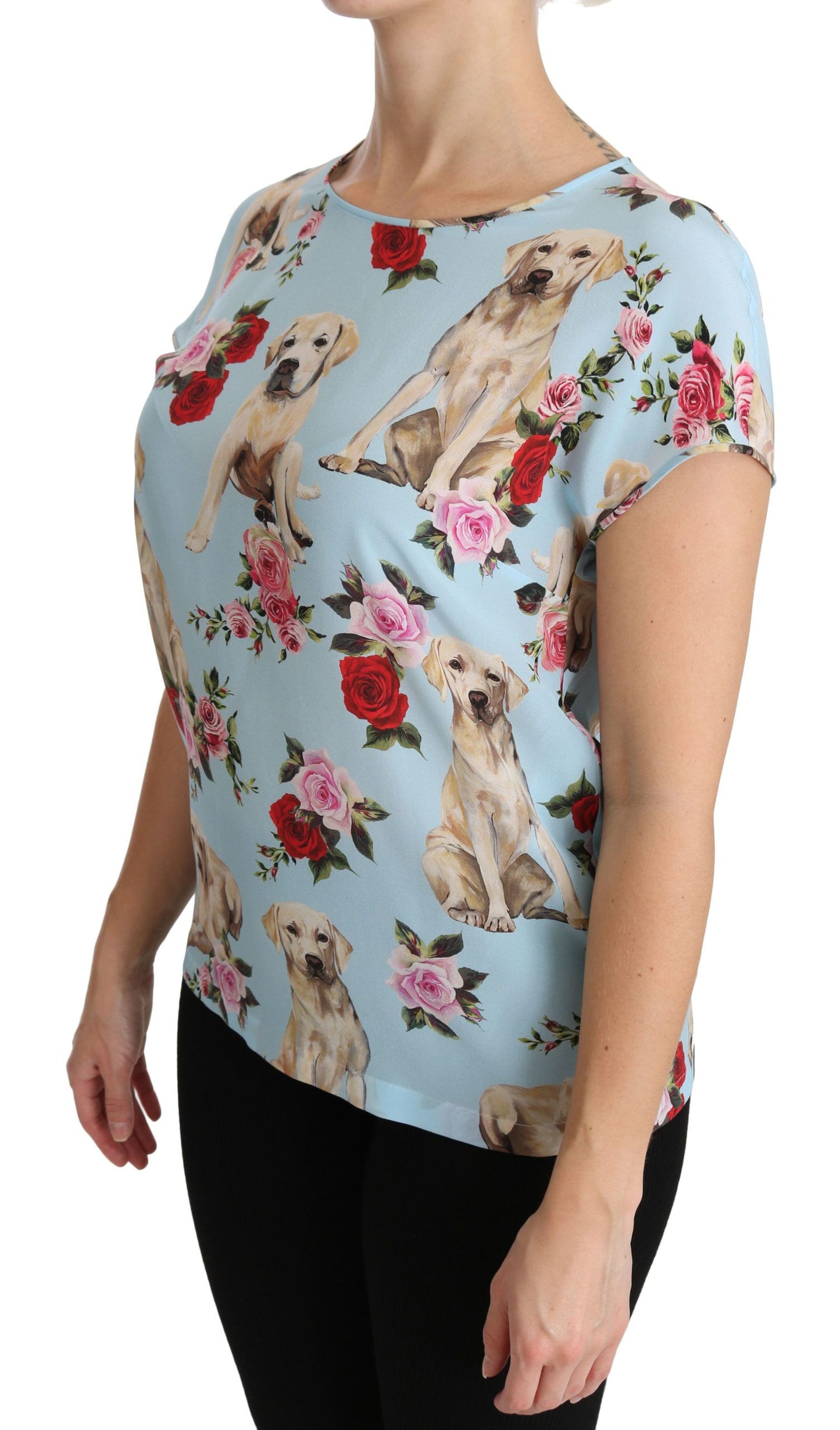 Elegant Blue Floral Silk Top