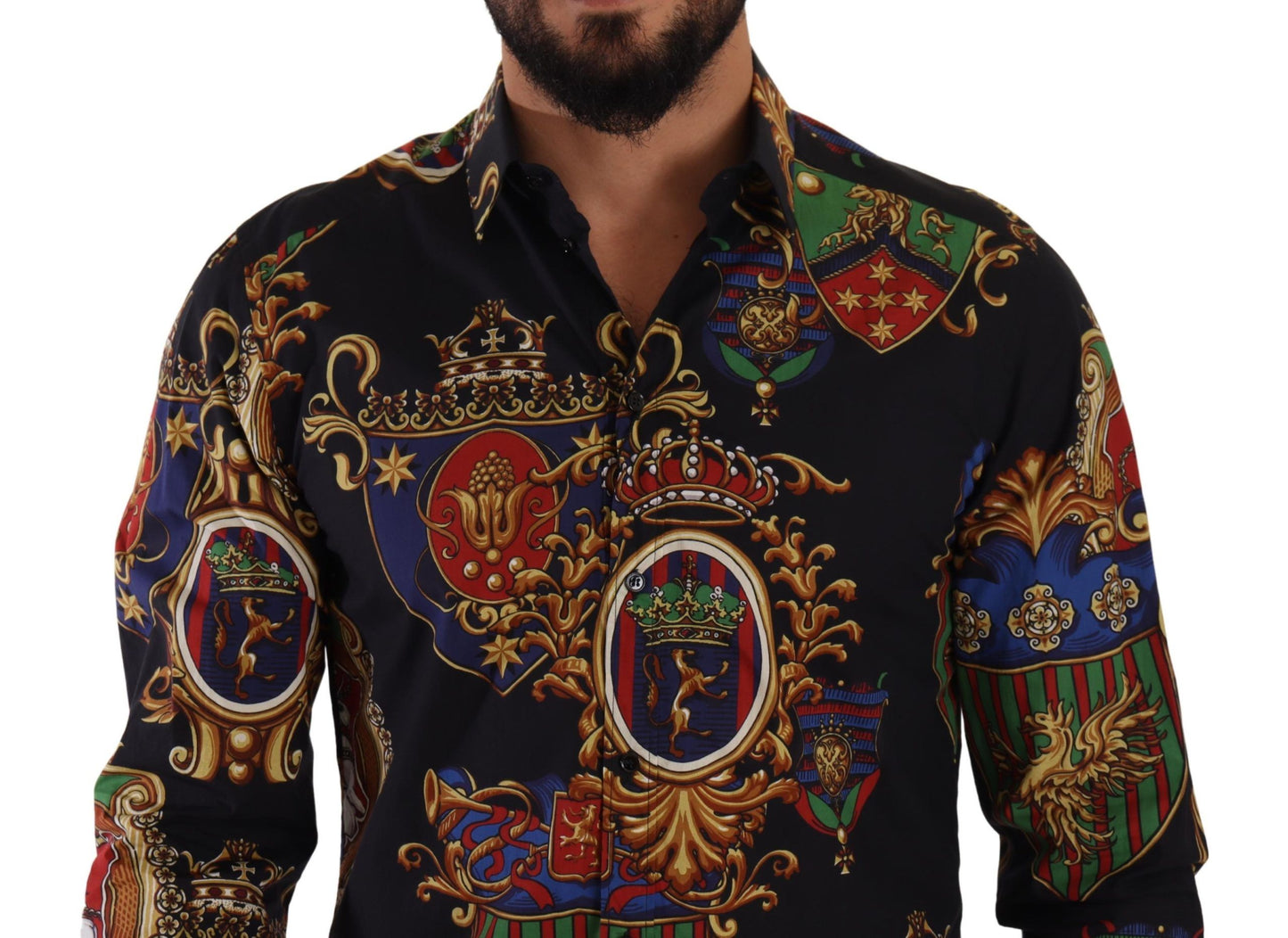 Elegant Slim Fit Medal Print Cotton Shirt