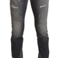 Elegant Gray Washed Cotton Stretch Jeans