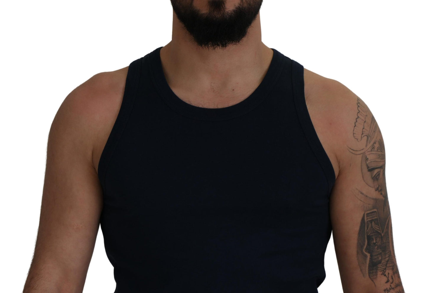 Blue Cotton Sleeveless Logo Men T-shirt