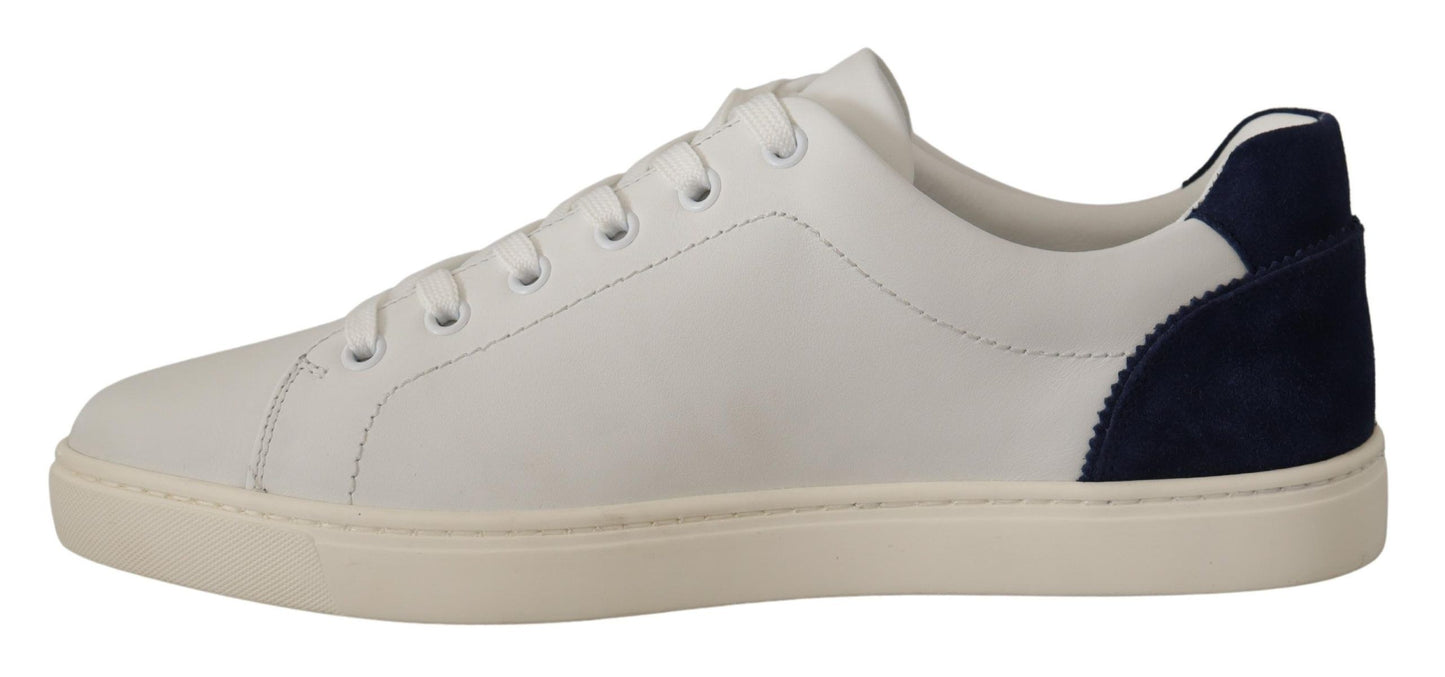 Elegant White and Blue Low-Top Leather Sneakers