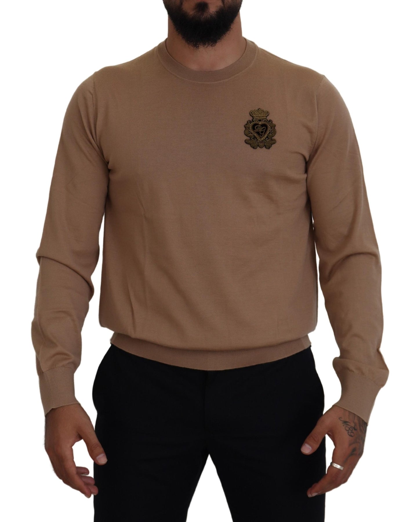 Beige Cashmere Crown Logo Pullover Sweater