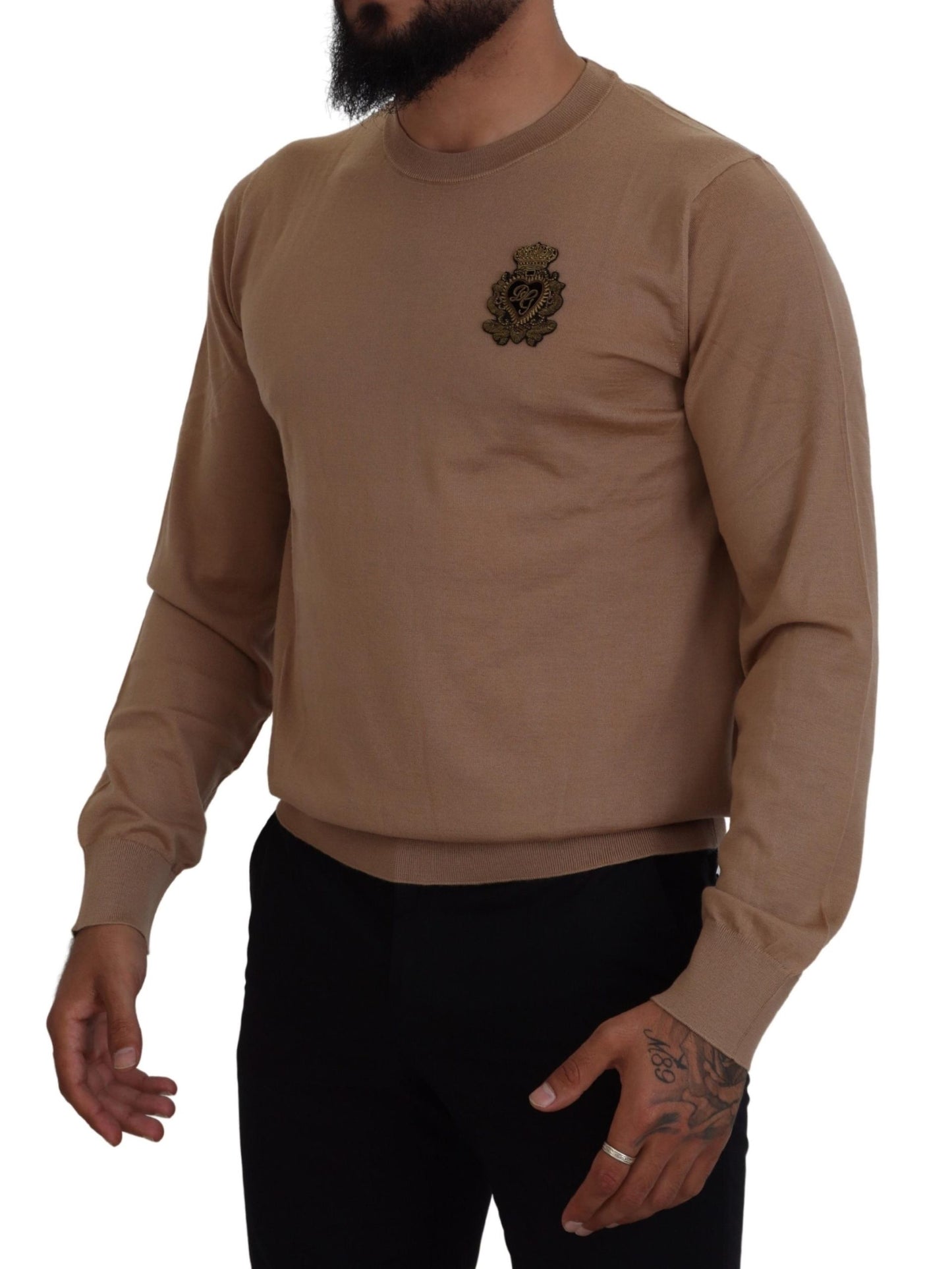 Beige Cashmere Crown Logo Pullover Sweater