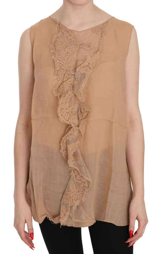 Chic Sleeveless Brown Lace Tank Top