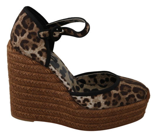 Elegant Leopard Canvas Wedge Sandals