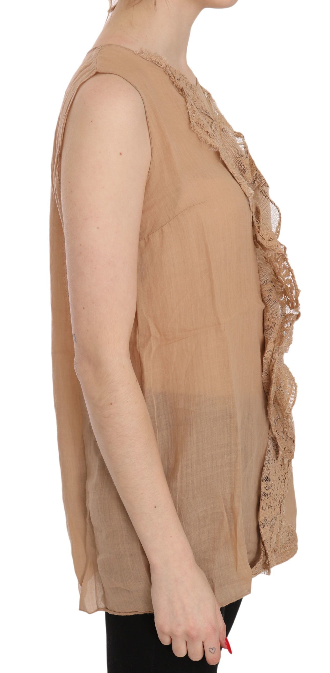 Chic Sleeveless Brown Lace Tank Top