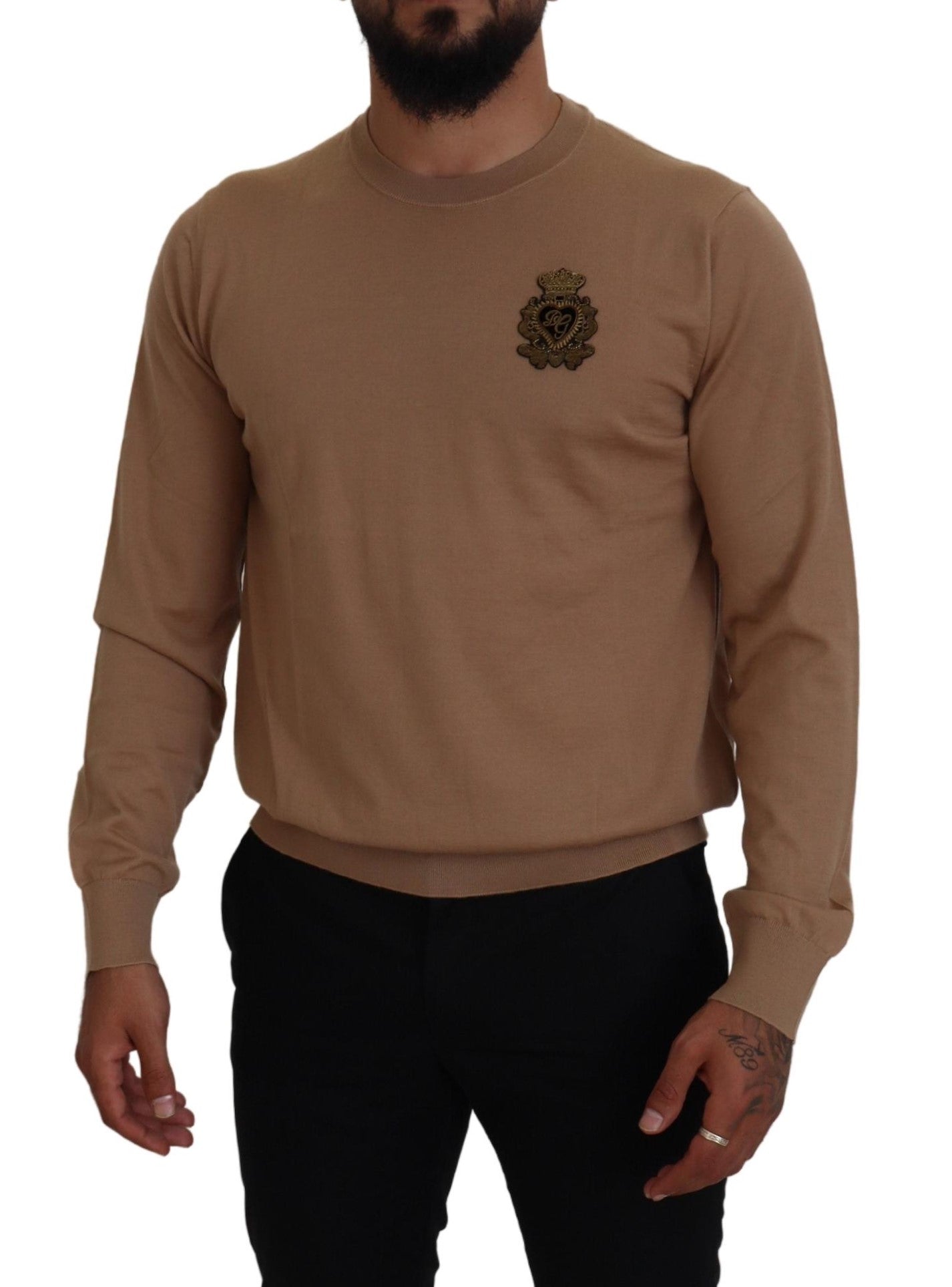 Beige Cashmere Crown Logo Pullover Sweater